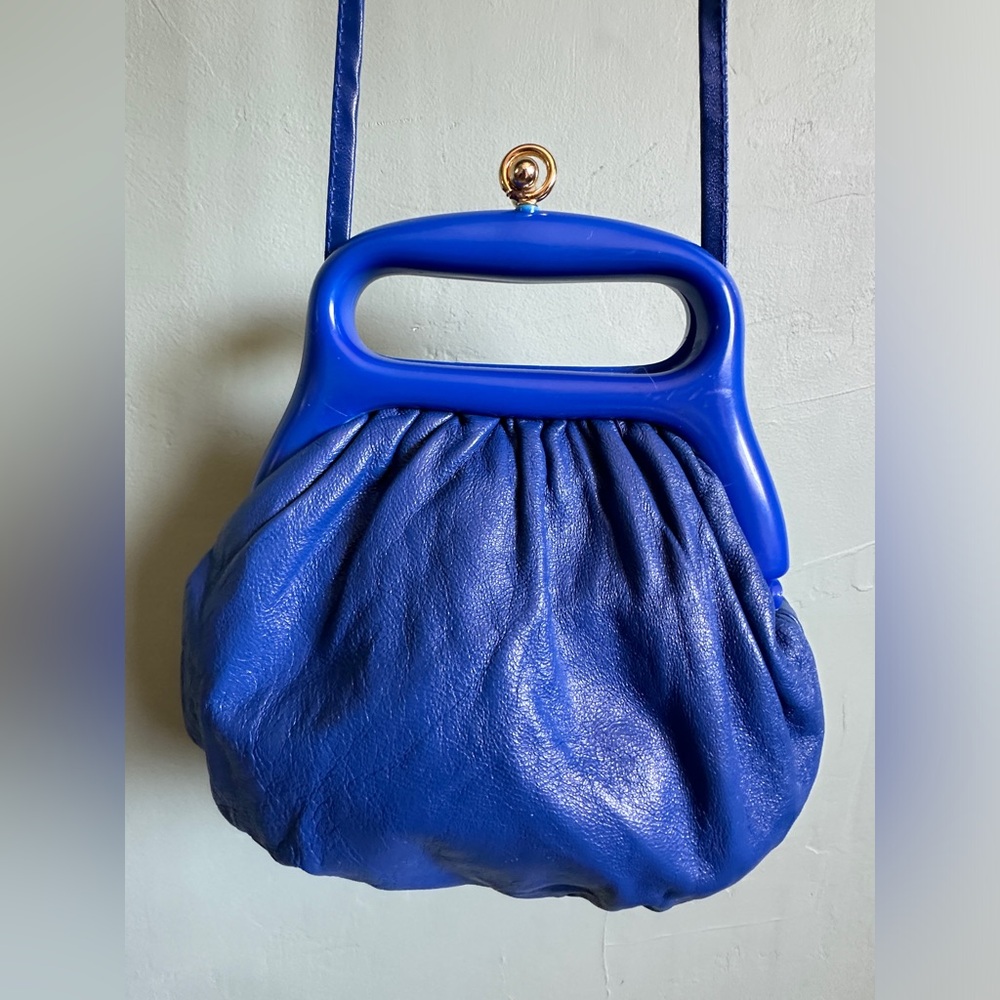 Vintage Boho Blue Leather Crossbody Bag made in Italy